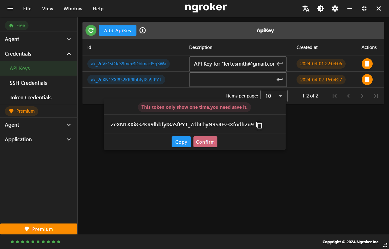 ngroker add api keys